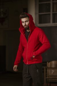 Męska bluza rozpinana z kapturem czerwona