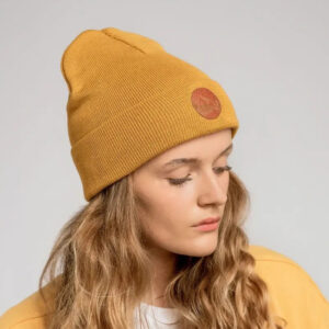 Czapka beanie z bawełny organicznej musztardowa KABAK
