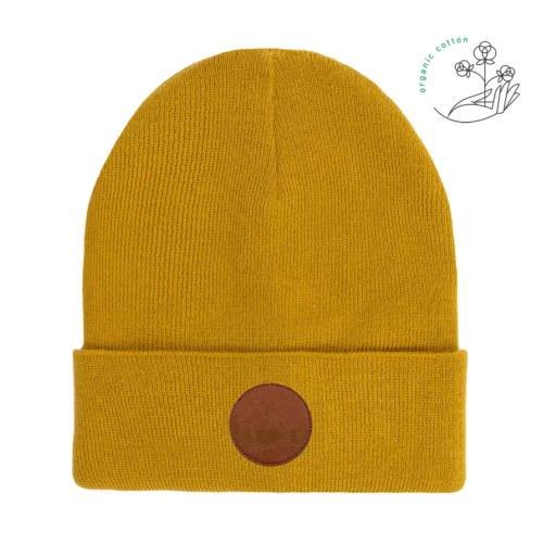 Bawełniana czapka beanie musztardowa Kabak