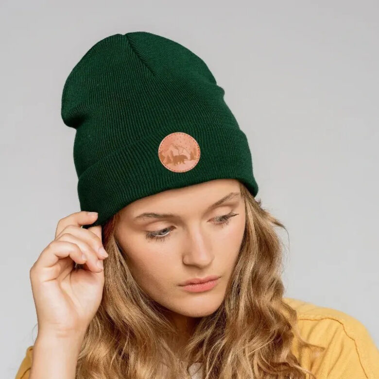 Czapka beanie z bawełny organicznej butelkowa zieleń KABAK