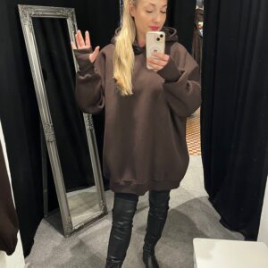 Bluza damska oversize z kapturem brązowa Lemme