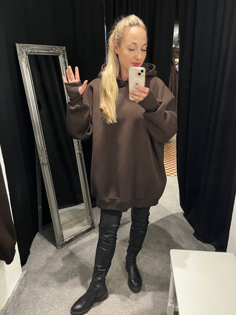 Bluza damska oversize z kapturem brązowa Lemme