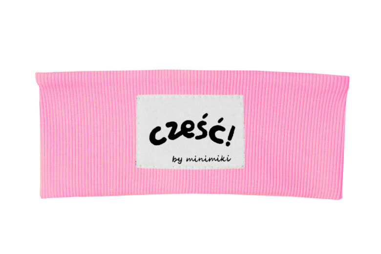 Różowa opaska dziecięca Cześć Minimiki